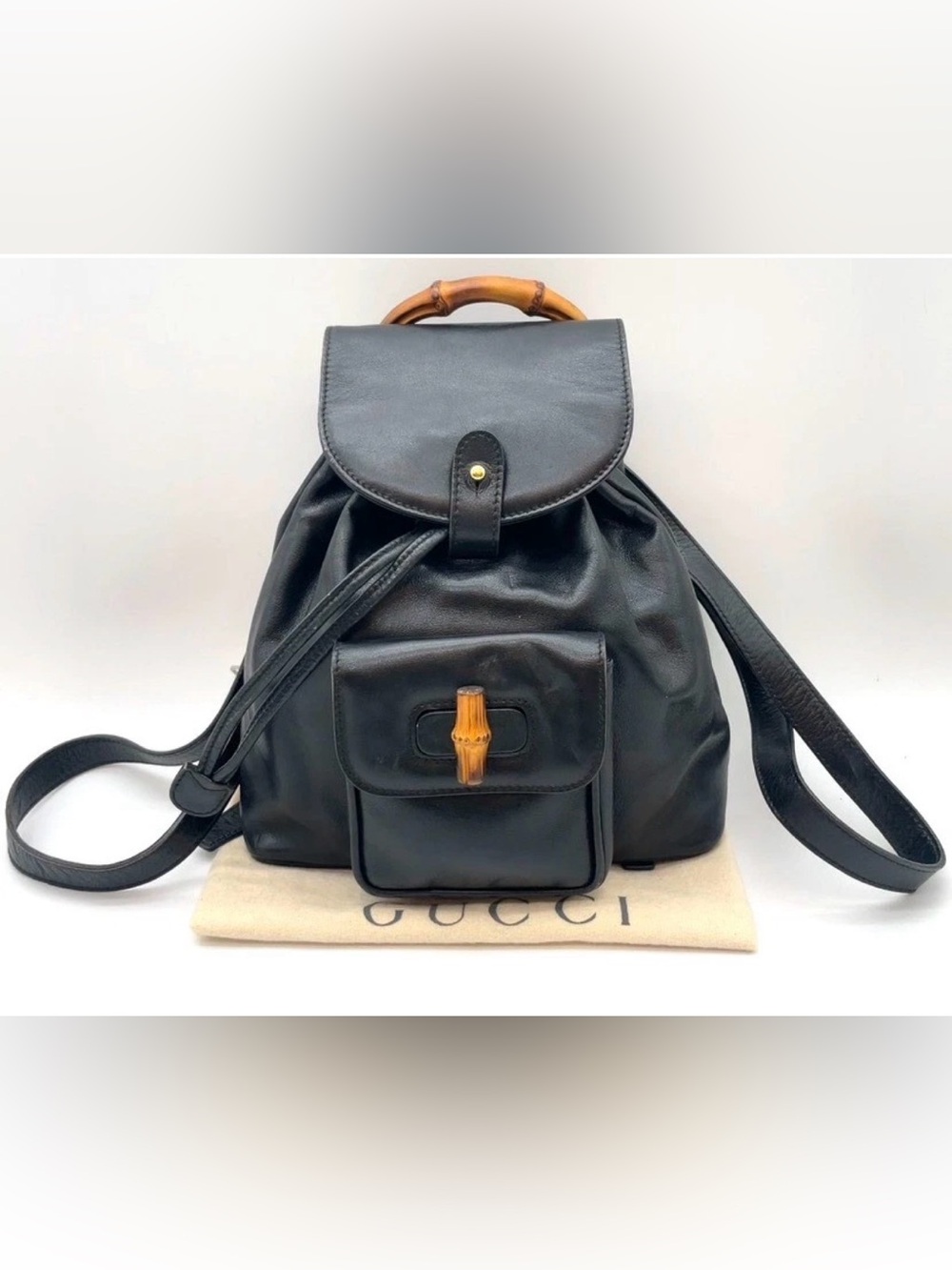 Authentic Gucci Bamboo Leather
Black 003.2852 Backpack W/
Dustbag